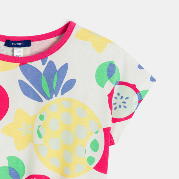 فستان قصير من الجيرسيه المطبوع عليه صور فاكهة متعدد الألوان للفتيات